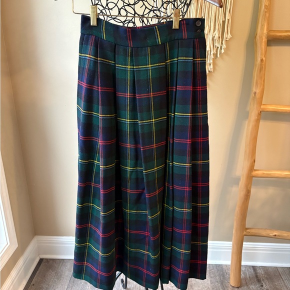 VTG.RL Quite LuxuryA-Line Wool Preppy Stewart Hunting Tartan Plaid Pleated Skirt - Picture 1 of 6